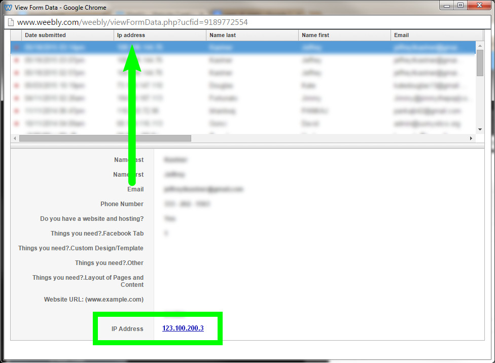 Weebly Contact Form IP Address